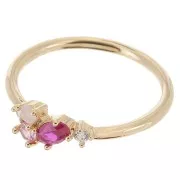 Anillo fino con óxido de zirconio - Talla 54 - Multi-rosa - 3 micras chapado en oro x1
