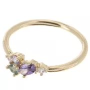 Anillo fino con óxido de zirconio - Talla 54 - Multi-violeta - 3 micras chapado en oro x1