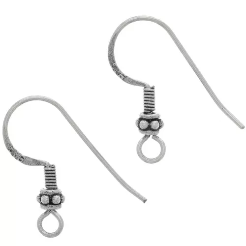 Ganchos de oreja 20 mm con flor pequeña - Plata 925 oxidada x2