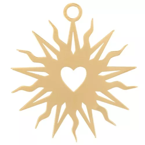 Colgante de sol hueco de 16 mm - motivo de corazón - exclusivo de Perles&Co - Dorado con oro fino x1