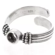 Anillo con cabujón engastado en el fondo plano de 4 mm - Talla 48 a 54 - Plata 925 oxidada x1