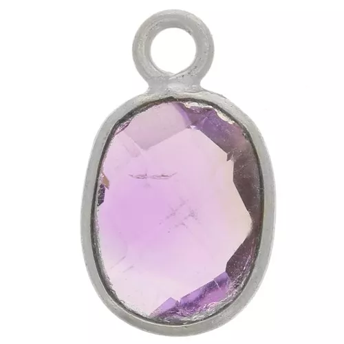 Charm de piedra ovalada facetada de 11x7 mm - Plata de ley 925 - Amatista x1