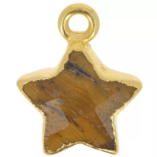 Charm Estrella Facetada 14x11 mm - Plata de Ley Dorada 925 - Ojo de Tigre x1