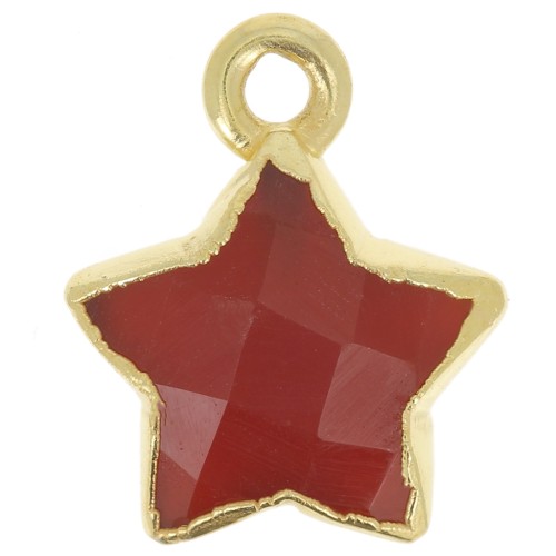 Charm Estrella Facetada 14x11 mm - Plata de Ley 925 Dorada con Dorado Fino - Ónix Rojo x1
