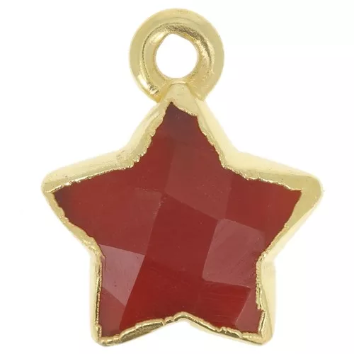 Charm Estrella Facetada 14x11 mm - Plata de Ley 925 Dorada con Dorado Fino - Ónix Rojo x1