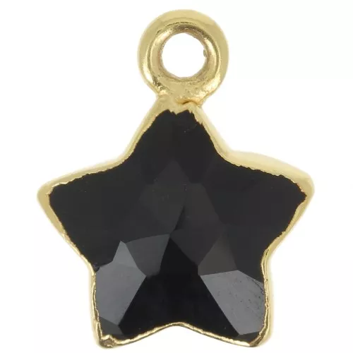 Charm Estrella Facetada 14x11 mm - Plata de Ley 925 Dorada con Dorado Fino - Onix Negro x1