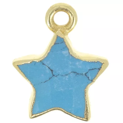 Colgante de estrella facetada de 14x11 mm, plata de ley 925 con baño de dorado fino - imitación de turquesa
