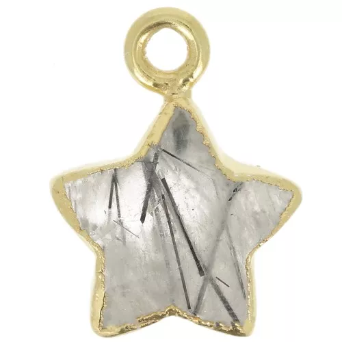 Charm Estrella Facetada 14x11 mm - Plata de Ley 925 Dorada - Cuarzo Rutilo x1