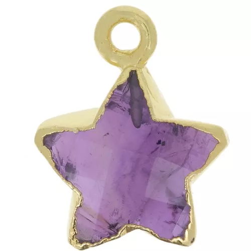 Charm Estrella Facetada 14x11 mm - Plata de Ley 925 Dorada con Dorado Fino - Amatista x1