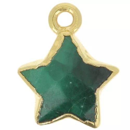 Charm Estrella Facetada 14x11 mm - Plata de Ley 925 Dorada con Dorado Fino - Malaquita x1