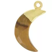 Dije de Luna Facetada 22x12 mm - Plata de Ley 925 Dorada - Ojo de Tigre x1