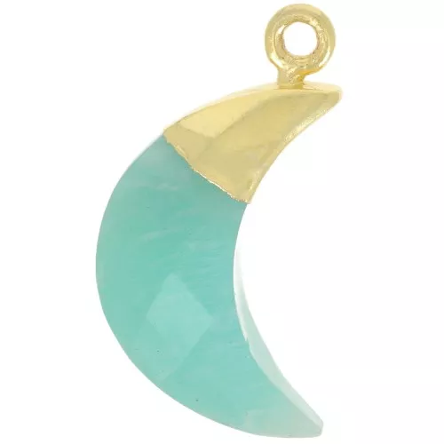 Charm de luna facetada 23x12 mm - Plata de ley 925 dorada - Amazonita x1
