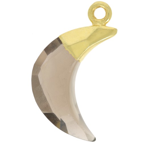 Dije de Luna Facetada 22x12 mm - Plata de Ley 925 Dorada - Cuarzo Ahumado x1