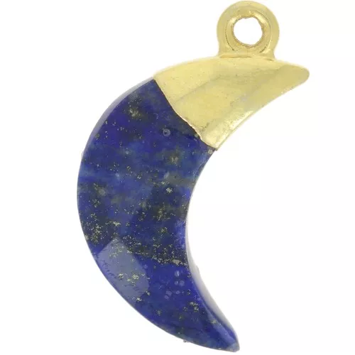 Charm de luna facetada 22x12 mm - Plata de ley 925 dorada - Lapislázuli x1