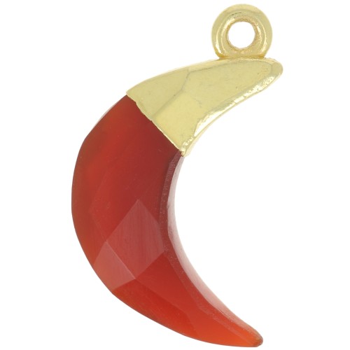 Charm de luna facetada 22x12 mm - Plata de ley 925 dorada - Ónix rojo x1