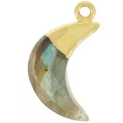 Charm de luna facetada 22x12 mm - Plata de ley 925 dorada - Labradorita x1