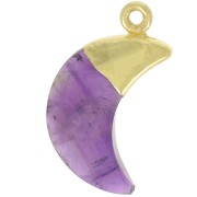 Charm de luna facetada 22x12 mm - Plata de ley 925 dorada - Amatista x1|raw }}