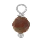 Colgantes redondos facetados de 3 mm de jaspe rojo en un clavo con cabeza de bola de plata de ley 925 x6