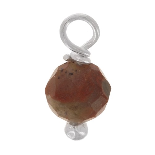 Colgantes redondos facetados de 3 mm de jaspe rojo en un clavo con cabeza de bola de plata de ley 925 x6