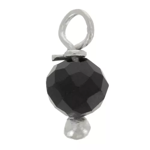 Colgantes redondos facetados de 3 mm de Onyx negro en clavo de plata 925 con cabeza de bola x6