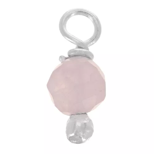 Colgantes redondos facetados de 3 mm de Cuarzo Rosa en cabeza de bola de plata 925 x6