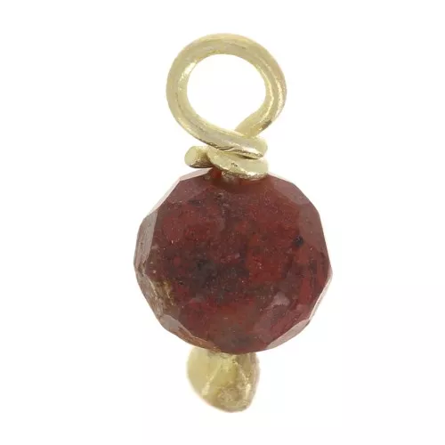 Colgantes redondos facetados de 3 mm de jaspe rojo en plata de ley 925 con tachuelas de dorado x6