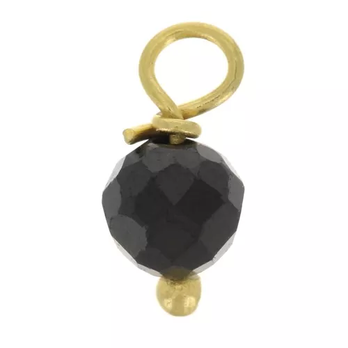 Colgantes redondos facetados de 3 mm de ónix negro en plata de ley 925 con tachuelas de dorado x6