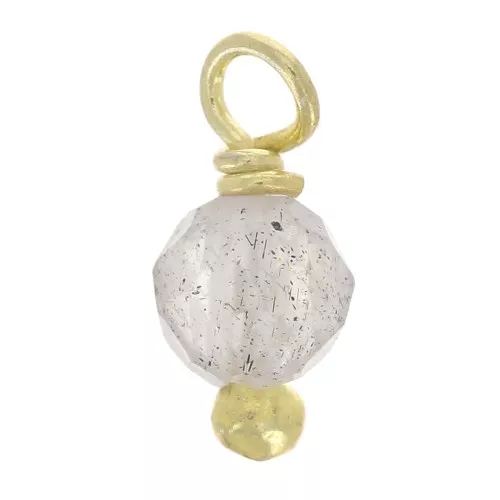 Colgantes redondos facetados de 3 mm de labradorita en plata de ley 925 con tachuelas de dorado x6