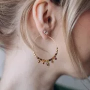 Colgantes redondos facetados de 3 mm de labradorita en plata de ley 925 con tachuelas de dorado x6