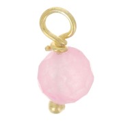 Colgantes redondos facetados de 3 mm de Cuarzo Rosa en plata de ley 925 con tachuelas de dorado x6|raw }}