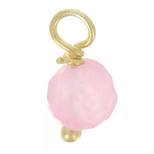 Colgantes redondos facetados de 3 mm de Cuarzo Rosa en plata de ley 925 con tachuelas de dorado x6