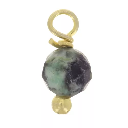 Charms redondos facetados de 3mm de Turquesa Africana en clavo de dorado 925 x6