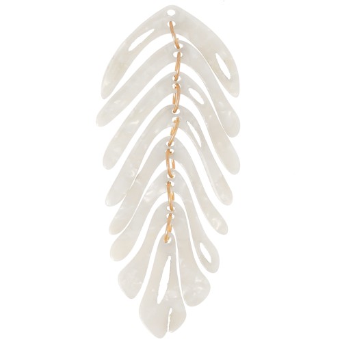 Colgante Hoja 71x28 mm - Concha de Tortuga - Blanco Nacarado x1