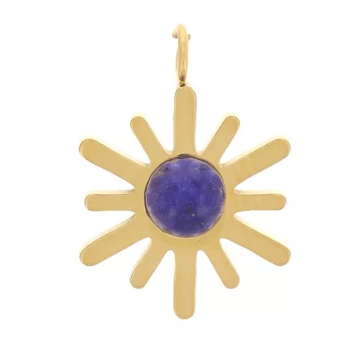 Charm Sol 15x10mm Imitación Piedra Preciosa Acero Inoxidable 316L Dorado - Lapislázuli