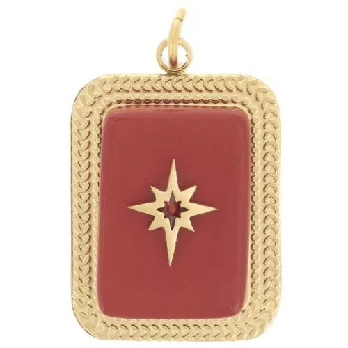 Colgante Piedra Rectangular 20x14 mm - Acero Inoxidable Dorado 304 - Jaspe Rojo x1