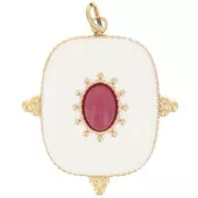 Colgante rectángulo 24x21mm resina y gema imitada Acero inoxidable 316L Dorado x1