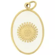 Colgante oval 20x13 mm motivo sol - resina epoxi Acero inoxidable 316L Dorado - Marfil