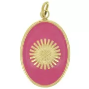 Colgante oval 20x13mm motivo sol - resina epoxi Acero inoxidable 316L Dorado - Fucsia