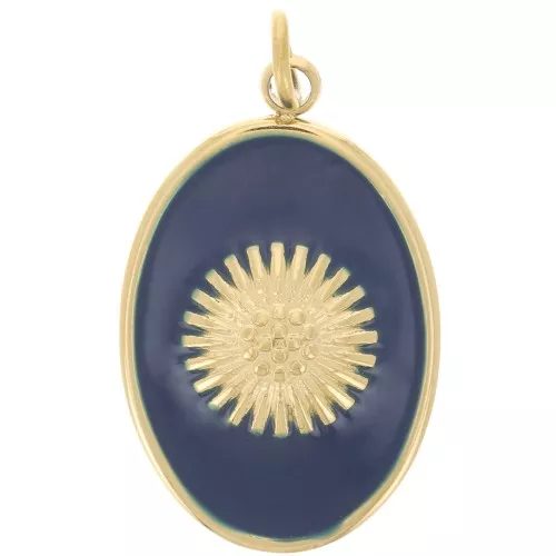 Colgante ovalado 20x13mm motivo sol - resina epoxi Acero inoxidable 316L Dorado - Dk Blue