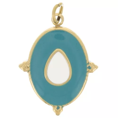 Colgante oval 19x15mm - resina epoxi - acero inoxidable 316L Dorado - Turquesa - Marfil