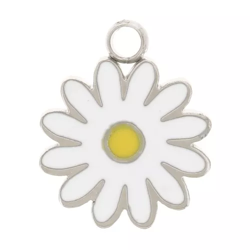 Dije de margarita en epoxi de 9.5mm - Acero inoxidable 316L - Blanco x1