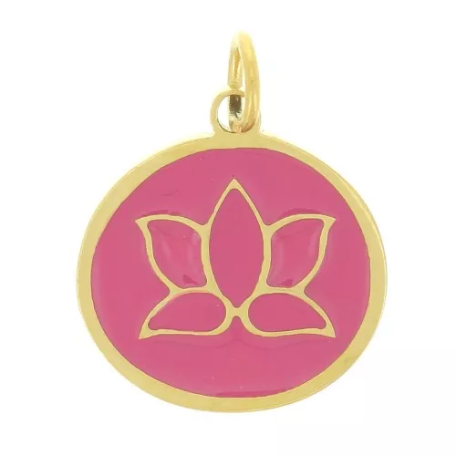Charm Epoxi Redondo 11mm - Acero Inoxidable Dorado 316L - Fucsia x1