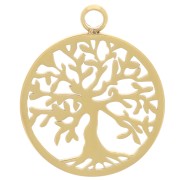 Colgante redondo de 15 mm - motivo del árbol de la vida - Acero inoxidable 316L dorado x1
