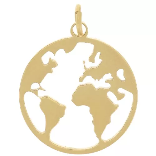 Colgante mapa del mundo redondo de 14 mm - Acero inoxidable dorado 316L x1