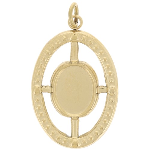 Colgante de textura ovalada 22x14mm para cabujón de 8x6mm - Acero inoxidable dorado 316L