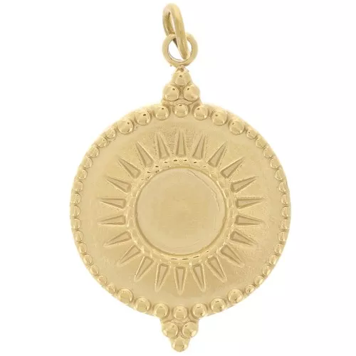 Colgante redondo de 15 mm con motivo de sol para cabujón de 6 mm - Acero inoxidable dorado 316L