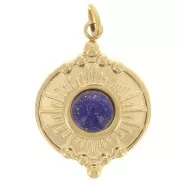 Colgante redondo 14 mm motivo de sol para cabujón 4 mm - Acero inox dorado 316L