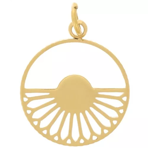 Colgante Redondo Calado de 14mm para Cabujón de 4mm - Acero Inoxidable Oro 316L x1