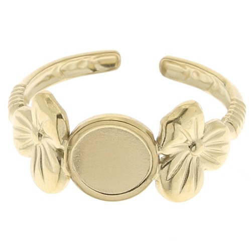 Anillo ajustable con motivo floral para cabujón de 6 mm T.53 a T.59 - Acero inoxidable 304 Gold