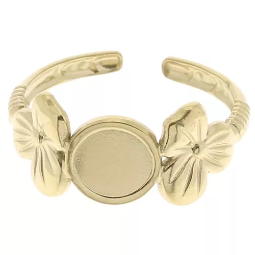 Anillo ajustable con motivo floral para cabujón de 6 mm T.53 a T.59 - Acero inoxidable 304 Gold